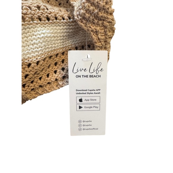 Cupshe Chevron Crochet Tote Bag Beige White Beach Casual Handbag‎ Purse - Picture 7 of 8